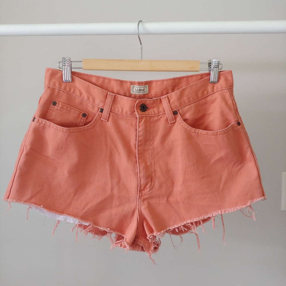 L.L. Bean High Waisted Jean Shorts Size 8 Coral Cutoffs